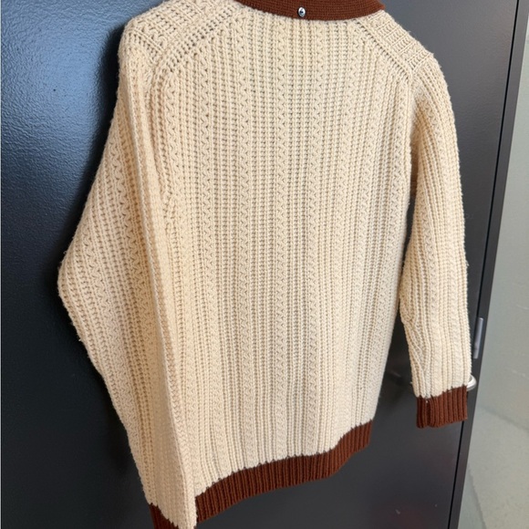 Sun Valley L vintage Cream and Brown Knit Women's Cardigan 100 percent wool EVC - Picture 9 of 12